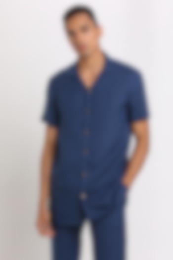 Ink Blue Collared Party Wear Shirt by Son Of A Noble SNOB at Pernia's Pop Up Shop
