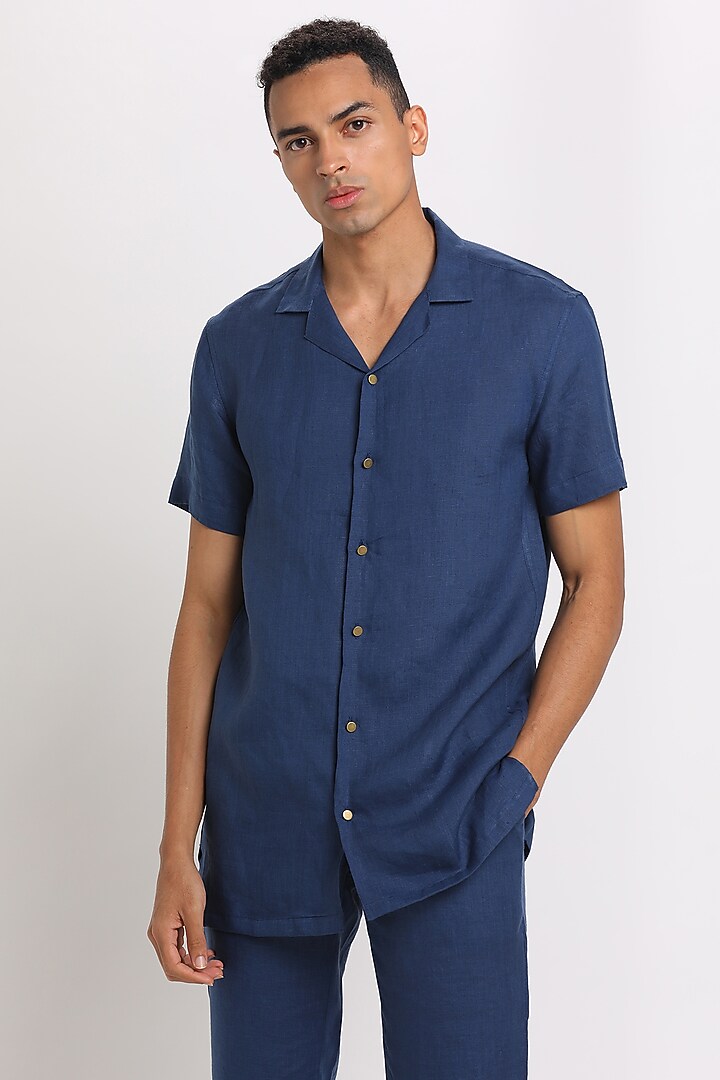 Ink Blue Collared Party Wear Shirt by Son Of A Noble SNOB at Pernia's Pop Up Shop