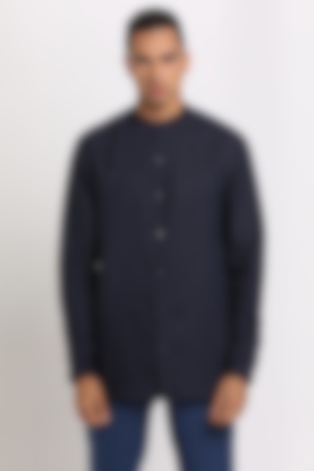 Navy Blue Linen Party Wear Shirt by Son Of A Noble SNOB at Pernia's Pop Up Shop