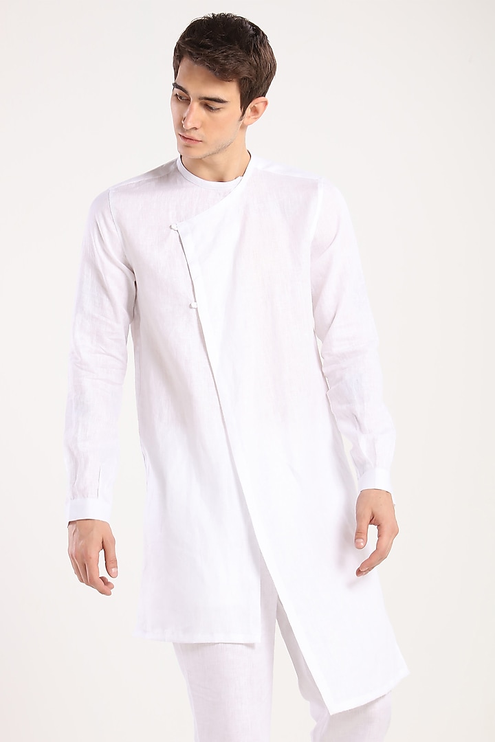 White Kurta With Fastening by Son Of A Noble SNOB