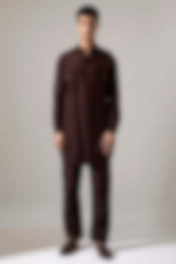 Dark Brown Raw Silk Kurta Set by Son Of A Noble SNOB Men at Pernia's Pop Up Shop