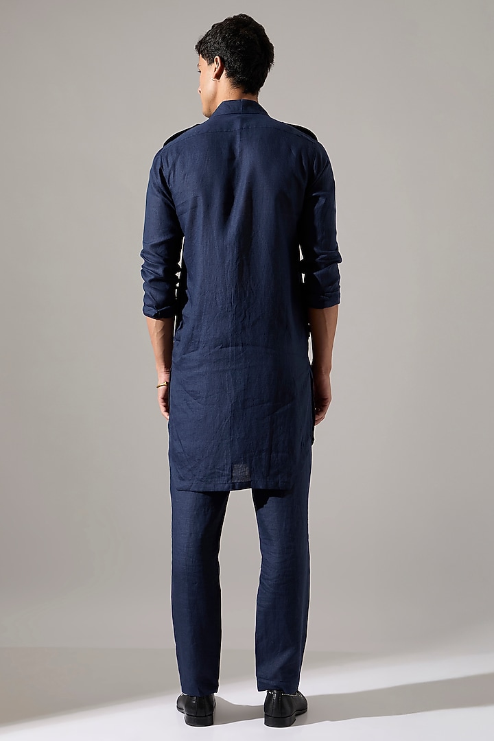 Navy Raw Silk Kurta Set by Son Of A Noble SNOB Men at Pernia's Pop Up Shop