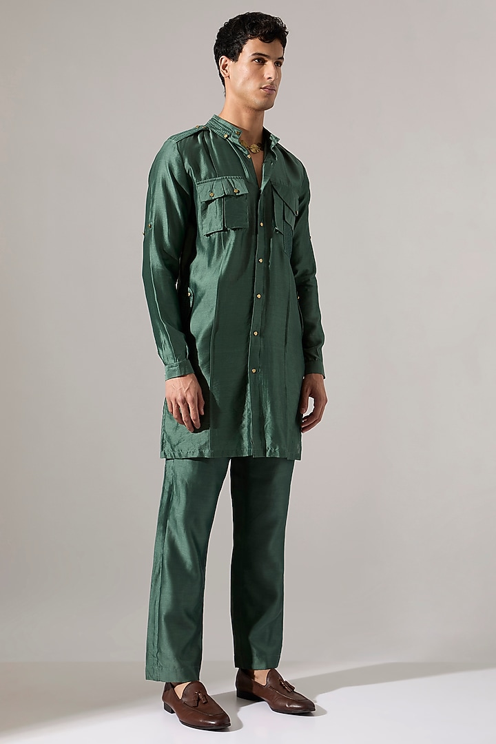 Sage Green Chanderi Kurta Set by Son Of A Noble SNOB Men at Pernia's Pop Up Shop