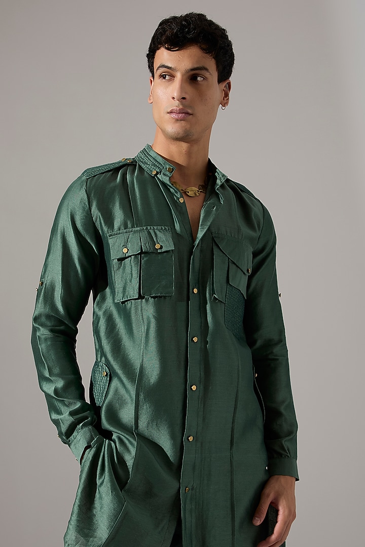 Sage Green Chanderi Kurta Set by Son Of A Noble SNOB Men at Pernia's Pop Up Shop