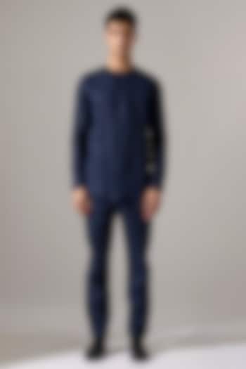Navy Linen Kurta Set by Son Of A Noble SNOB Men at Pernia's Pop Up Shop
