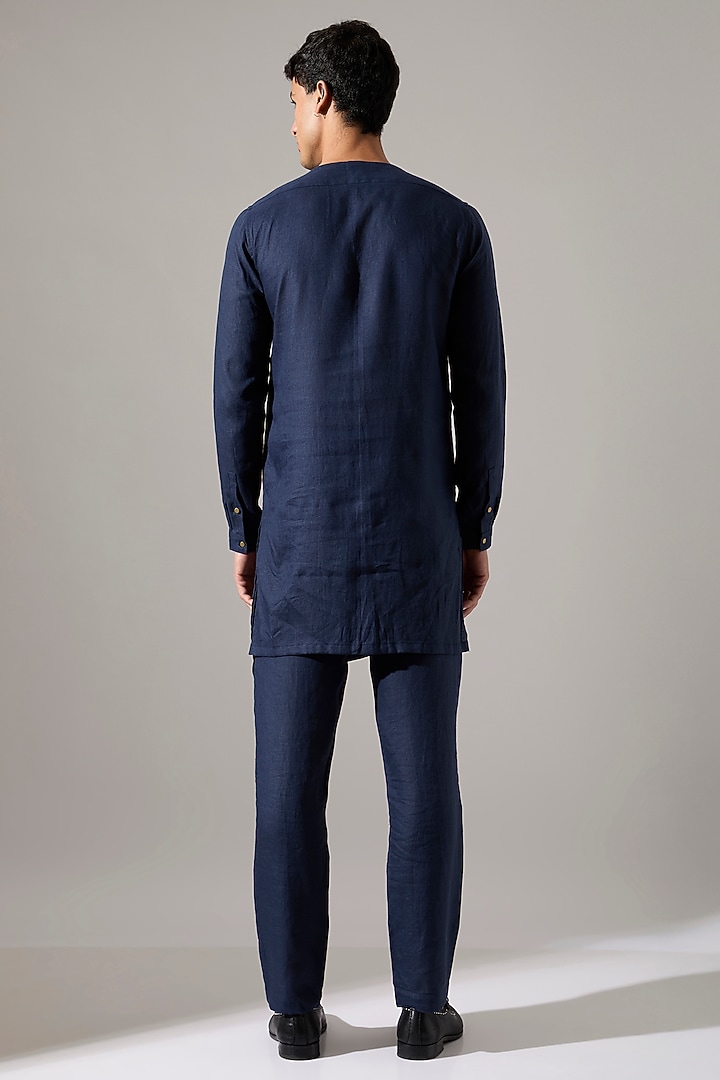 Navy Linen Kurta Set by Son Of A Noble SNOB Men at Pernia's Pop Up Shop