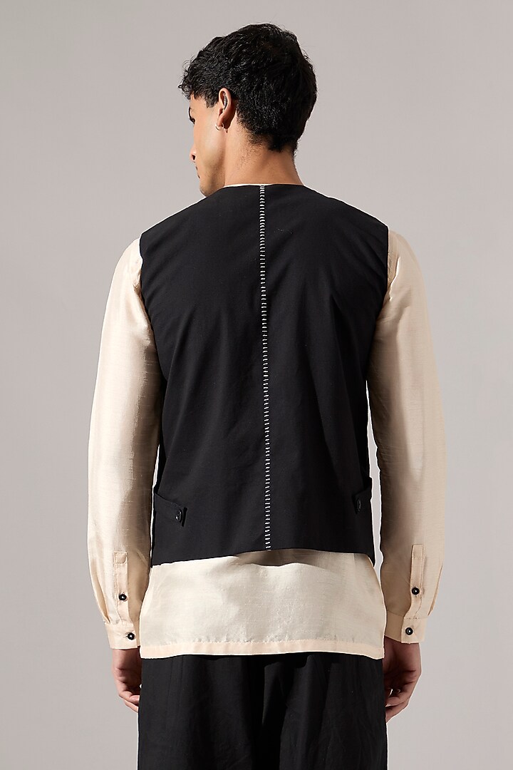 Black Cotton Hand Embroidered Waistcoat by Son Of A Noble SNOB Men at Pernia's Pop Up Shop