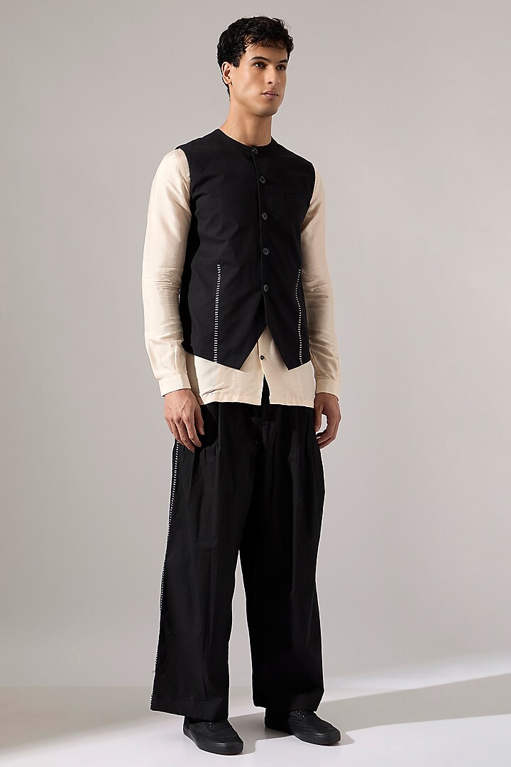 Black Cotton Hand Embroidered Waistcoat by Son Of A Noble SNOB Men at Pernia's Pop Up Shop