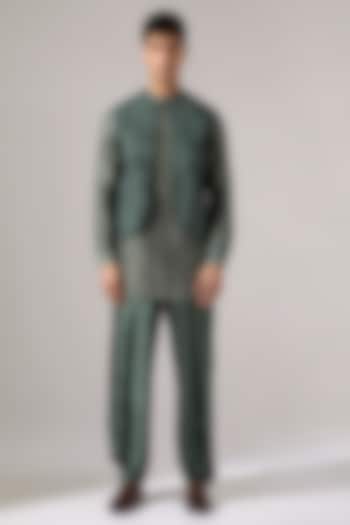 Sage Cotton Printed Bundi Jacket by Son Of A Noble SNOB Men at Pernia's Pop Up Shop