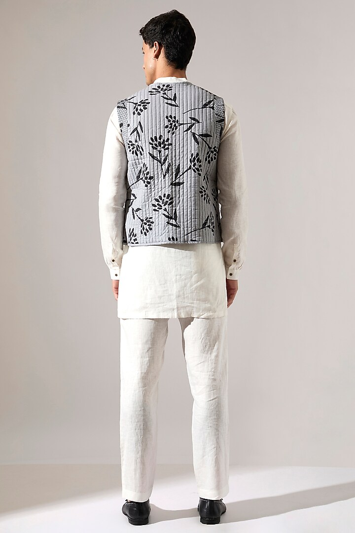 Grey Cotton Printed Bundi Jacket by Son Of A Noble SNOB Men at Pernia's Pop Up Shop