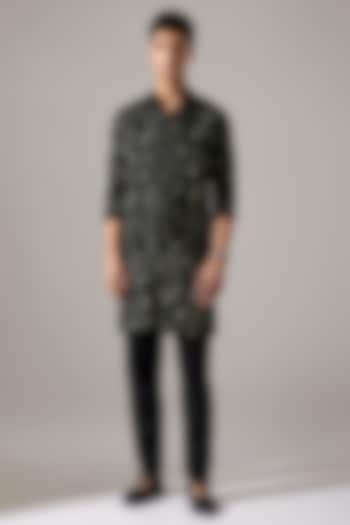 Black Linen Printed Bundi Jacket by Son Of A Noble SNOB Men at Pernia's Pop Up Shop