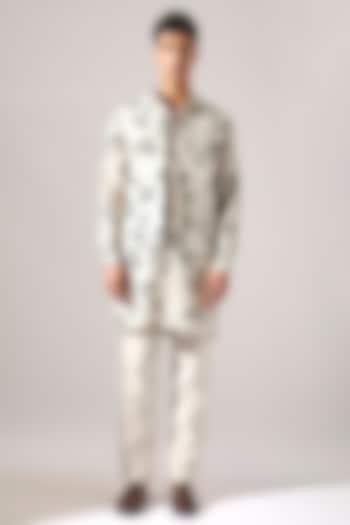 Ivory Linen Printed Bundi Jacket by Son Of A Noble SNOB Men at Pernia's Pop Up Shop