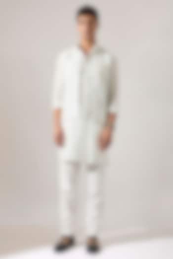 White Linen Printed Bundi Jacket by Son Of A Noble SNOB Men at Pernia's Pop Up Shop