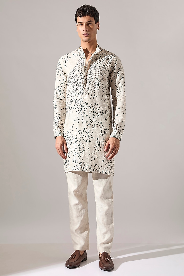 Ivory Linen Printed Kurta Set by Son Of A Noble SNOB Men at Pernia's Pop Up Shop