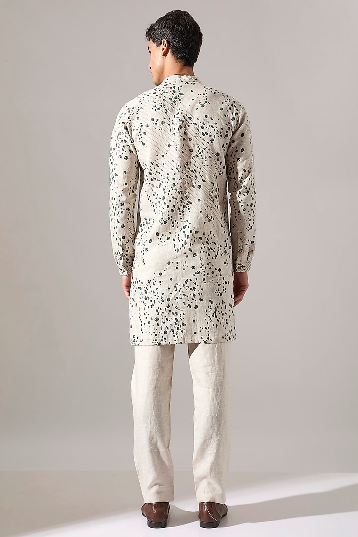 Ivory Linen Printed Kurta Set by Son Of A Noble SNOB Men at Pernia's Pop Up Shop