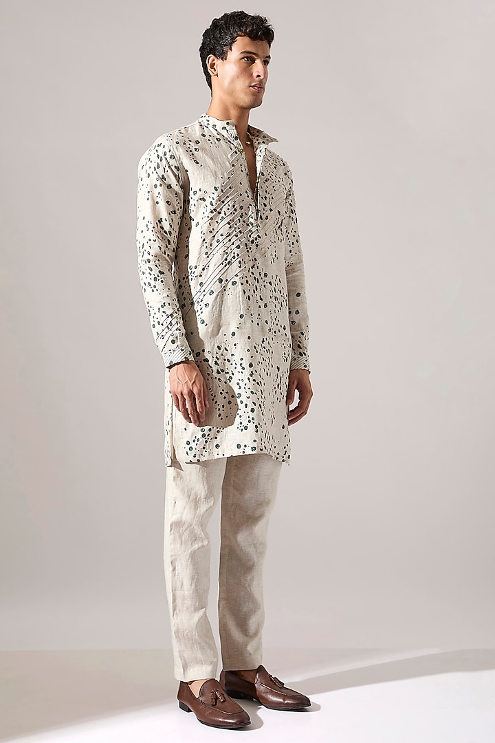 Ivory Linen Printed Kurta Set by Son Of A Noble SNOB Men at Pernia's Pop Up Shop