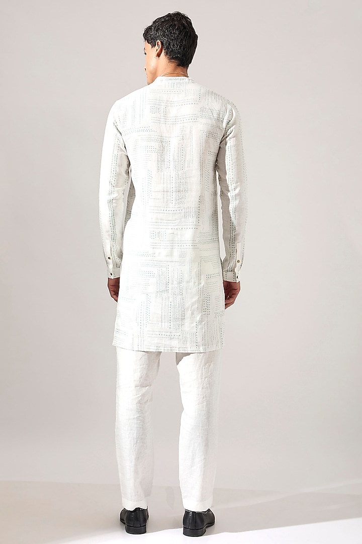 White Linen Printed Kurta Set by Son Of A Noble SNOB Men at Pernia's Pop Up Shop