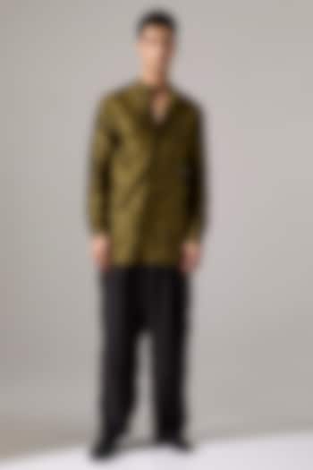 Olive & Black Chanderi Co-Ord Set by Son Of A Noble SNOB Men at Pernia's Pop Up Shop