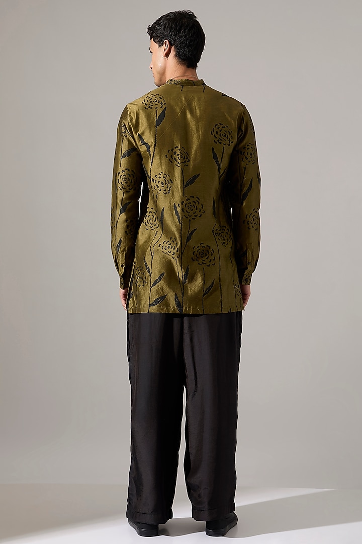 Olive & Black Chanderi Co-Ord Set by Son Of A Noble SNOB Men at Pernia's Pop Up Shop
