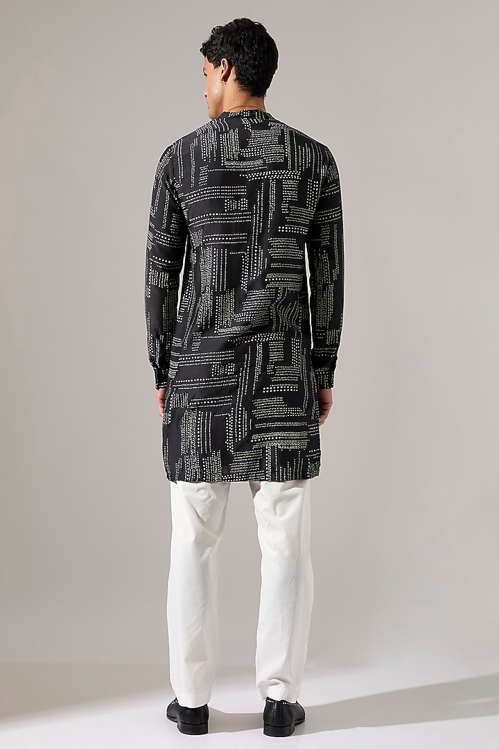 Black Modal Printed Kurta Set by Son Of A Noble SNOB Men at Pernia's Pop Up Shop