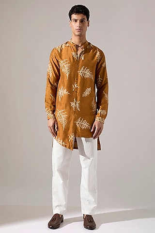 Bright Mustard Raw Silk Kurta Set by Son Of A Noble SNOB Men