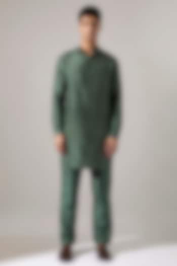 Sage Raw Silk Thread Embroidered & Printed Kurta Set by Son Of A Noble SNOB Men at Pernia's Pop Up Shop
