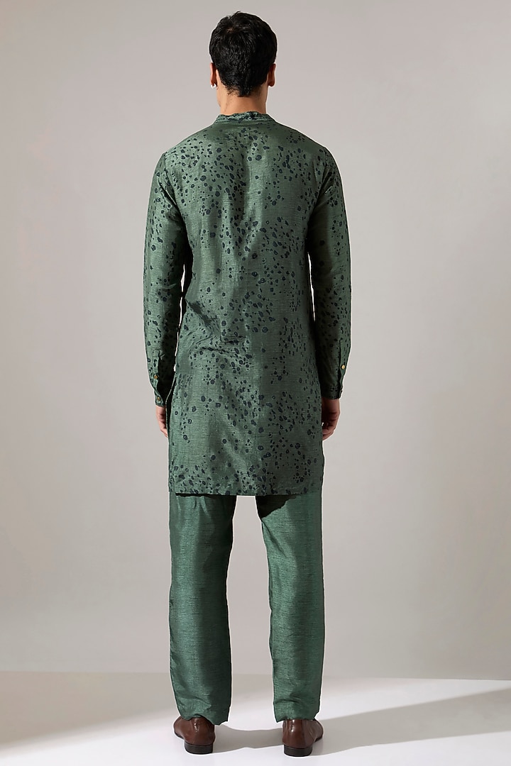 Sage Raw Silk Thread Embroidered & Printed Kurta Set by Son Of A Noble SNOB Men at Pernia's Pop Up Shop