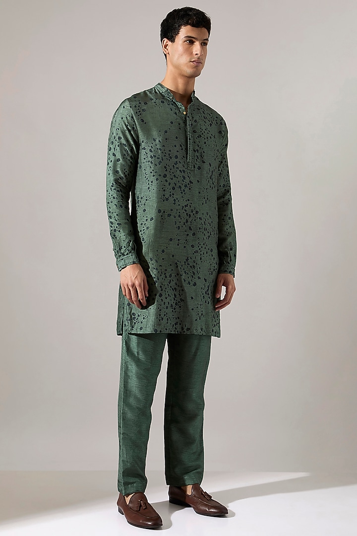 Sage Raw Silk Thread Embroidered & Printed Kurta Set by Son Of A Noble SNOB Men at Pernia's Pop Up Shop