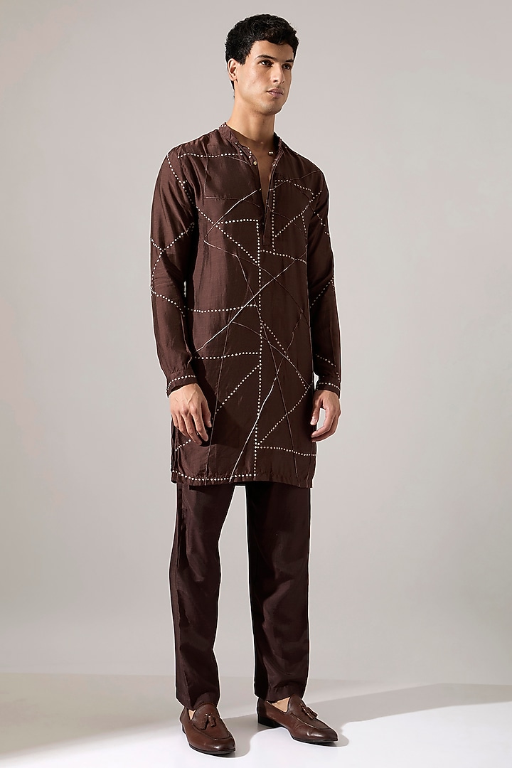 Bark-Colored Modal Printed Kurta Set by Son Of A Noble SNOB Men at Pernia's Pop Up Shop