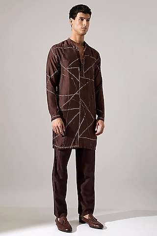 Bark-Colored Modal Printed Kurta Set by Son Of A Noble SNOB Men