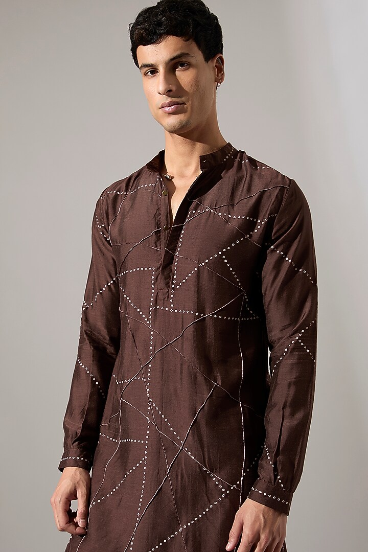 Bark-Colored Modal Printed Kurta Set by Son Of A Noble SNOB Men at Pernia's Pop Up Shop