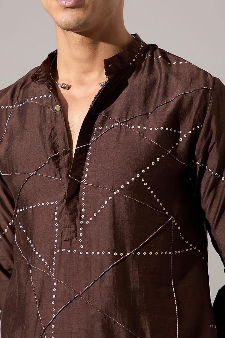 Bark-Colored Modal Printed Kurta Set by Son Of A Noble SNOB Men at Pernia's Pop Up Shop
