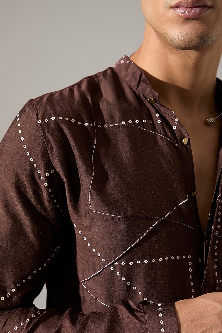 Bark-Colored Modal Printed Kurta Set by Son Of A Noble SNOB Men at Pernia's Pop Up Shop