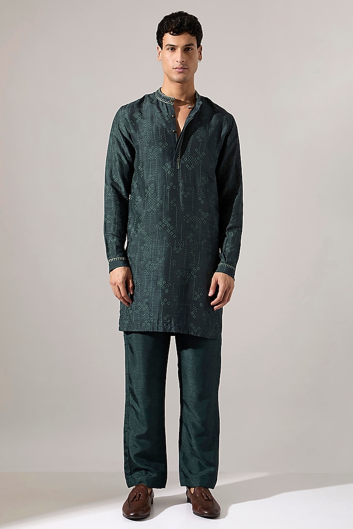 Forest Raw Silk Hand Embroidered Kurta Set by Son Of A Noble SNOB Men at Pernia's Pop Up Shop