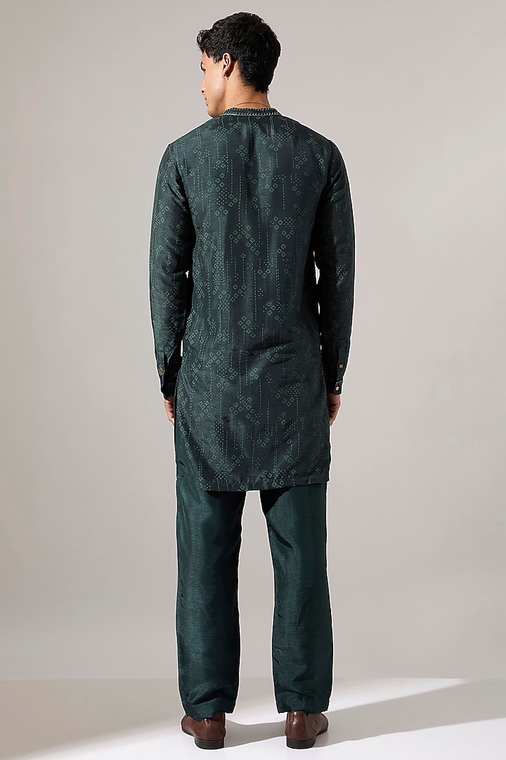 Forest Raw Silk Hand Embroidered Kurta Set by Son Of A Noble SNOB Men at Pernia's Pop Up Shop