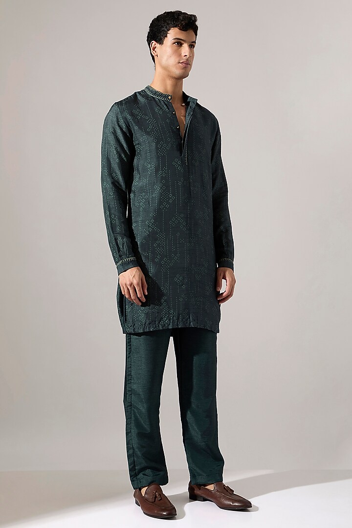 Forest Raw Silk Hand Embroidered Kurta Set by Son Of A Noble SNOB Men at Pernia's Pop Up Shop
