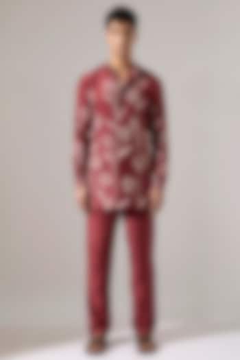 Maroon Modal Printed Kurta Set by Son Of A Noble SNOB Men at Pernia's Pop Up Shop