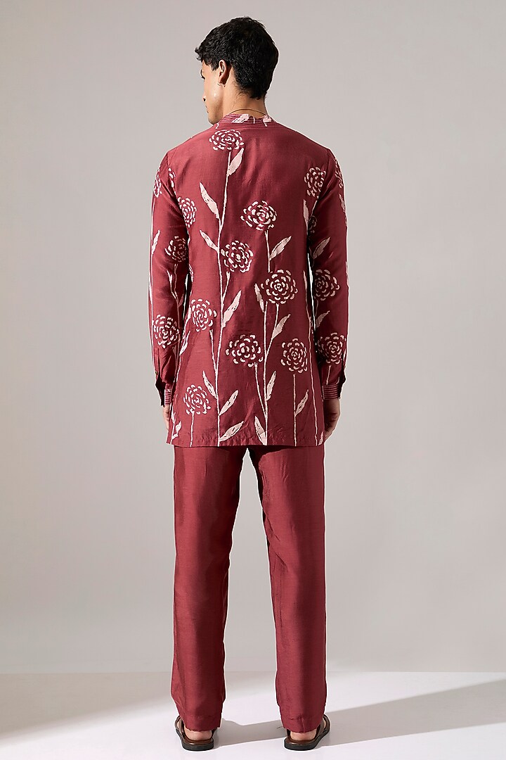 Maroon Modal Printed Kurta Set by Son Of A Noble SNOB Men at Pernia's Pop Up Shop