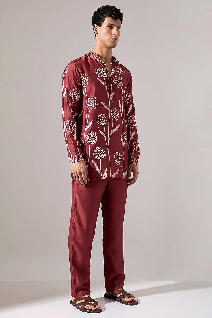 Maroon Modal Printed Kurta Set by Son Of A Noble SNOB Men at Pernia's Pop Up Shop