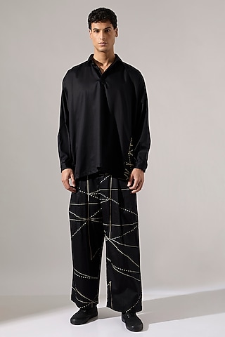 Black Cotton Satin Co-Ord Set by Son Of A Noble SNOB Men