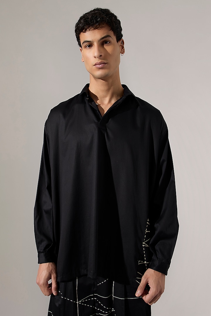 Black Cotton Satin Co-Ord Set by Son Of A Noble SNOB Men at Pernia's Pop Up Shop