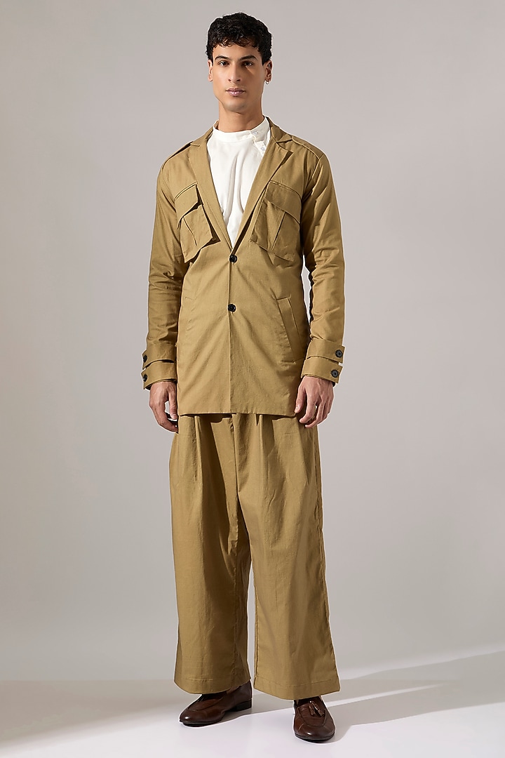 Khaki Cotton & Cotton Satin Co-Ord Set by Son Of A Noble SNOB Men at Pernia's Pop Up Shop