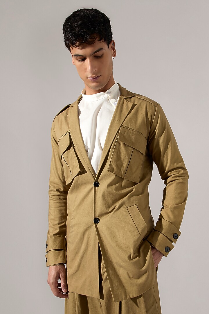 Khaki Cotton & Cotton Satin Co-Ord Set by Son Of A Noble SNOB Men at Pernia's Pop Up Shop