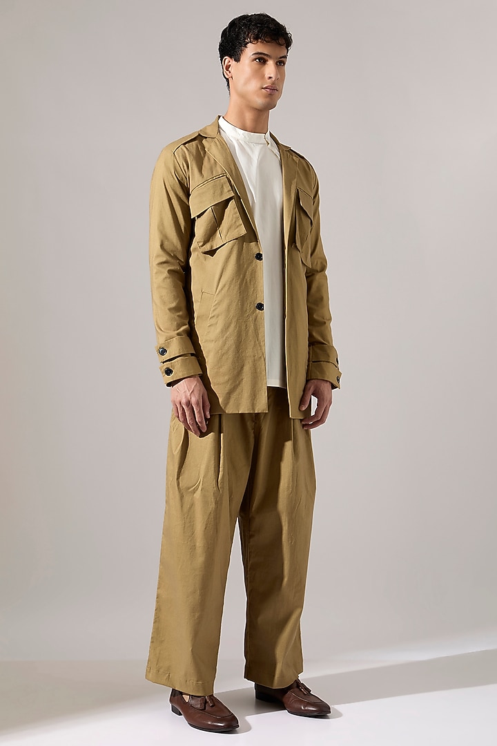 Khaki Cotton & Cotton Satin Co-Ord Set by Son Of A Noble SNOB Men at Pernia's Pop Up Shop