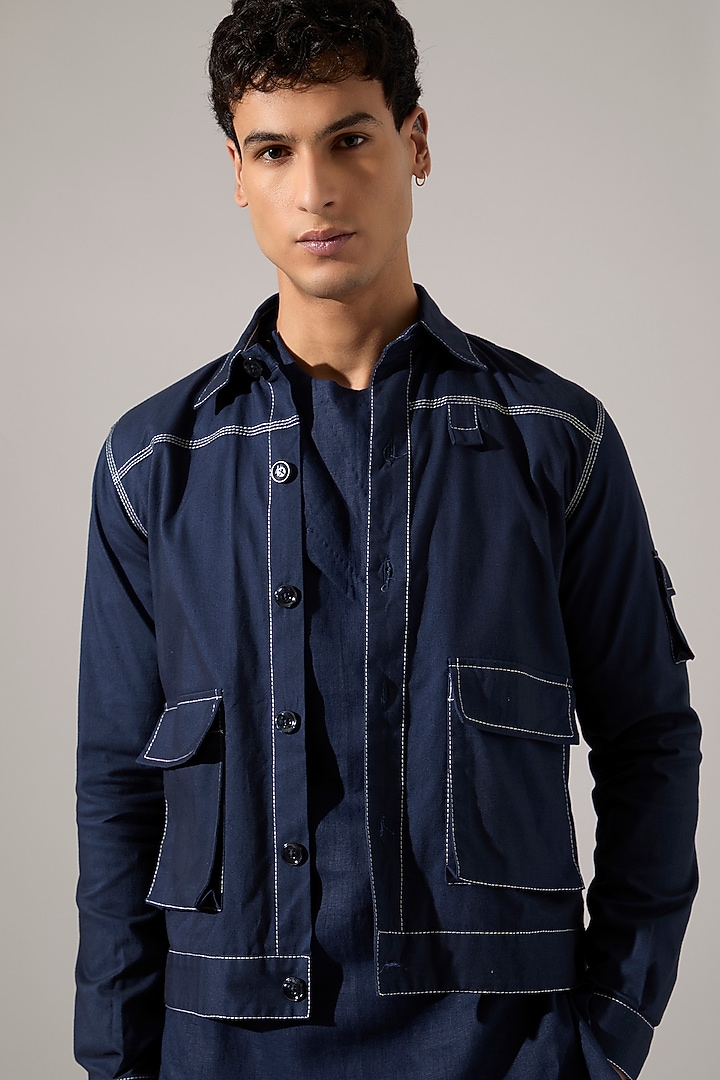 Navy Cotton & Linen Pant Set by Son Of A Noble SNOB Men at Pernia's Pop Up Shop