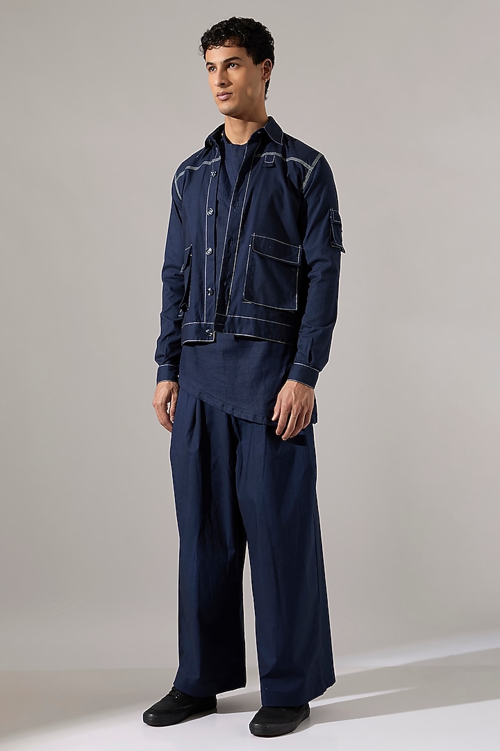 Navy Cotton & Linen Pant Set by Son Of A Noble SNOB Men at Pernia's Pop Up Shop