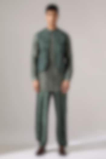 Sage Cotton & Raw Silk Kurta Set by Son Of A Noble SNOB Men at Pernia's Pop Up Shop