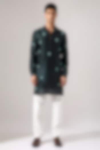 Forest Green Chanderi Hand Embroidered Kurta Set by Son Of A Noble SNOB Men at Pernia's Pop Up Shop