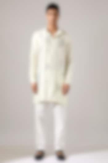 Off-White Raw Silk Hand Embroidered Kurta Set by Son Of A Noble SNOB Men at Pernia's Pop Up Shop