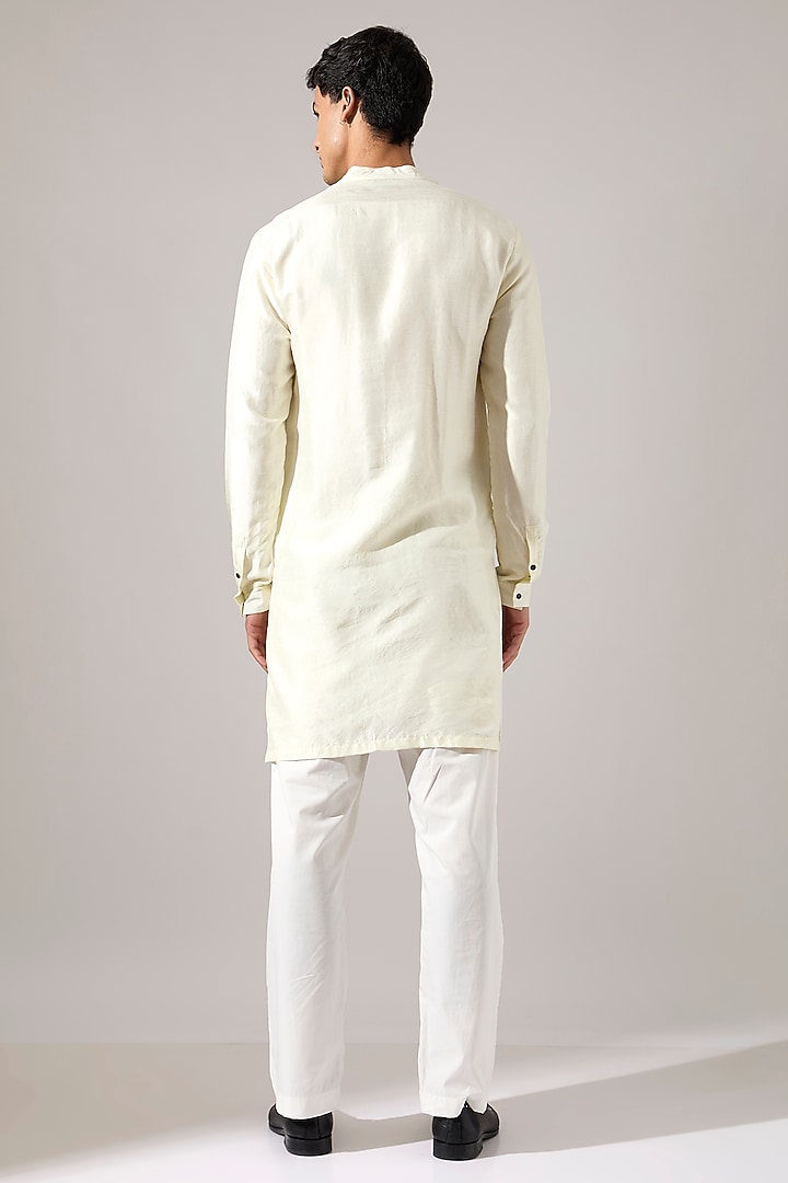 Off-White Raw Silk Hand Embroidered Kurta Set by Son Of A Noble SNOB Men at Pernia's Pop Up Shop